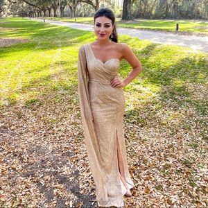 One shoulder Gold glitter dress/gown